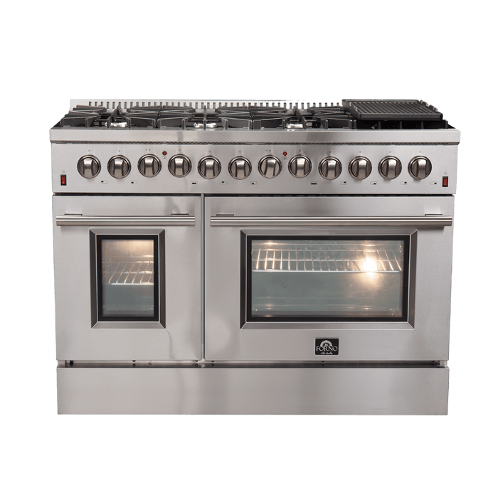 Forno Galiano 48-Inch Freestanding Dual Fuel Range, 8 Burners, Double Convection Ovens