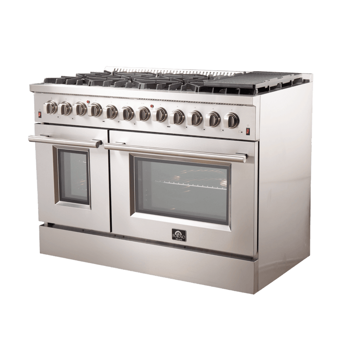 Forno Galiano 48-Inch Freestanding Dual Fuel Range, 8 Burners, Double Convection Ovens