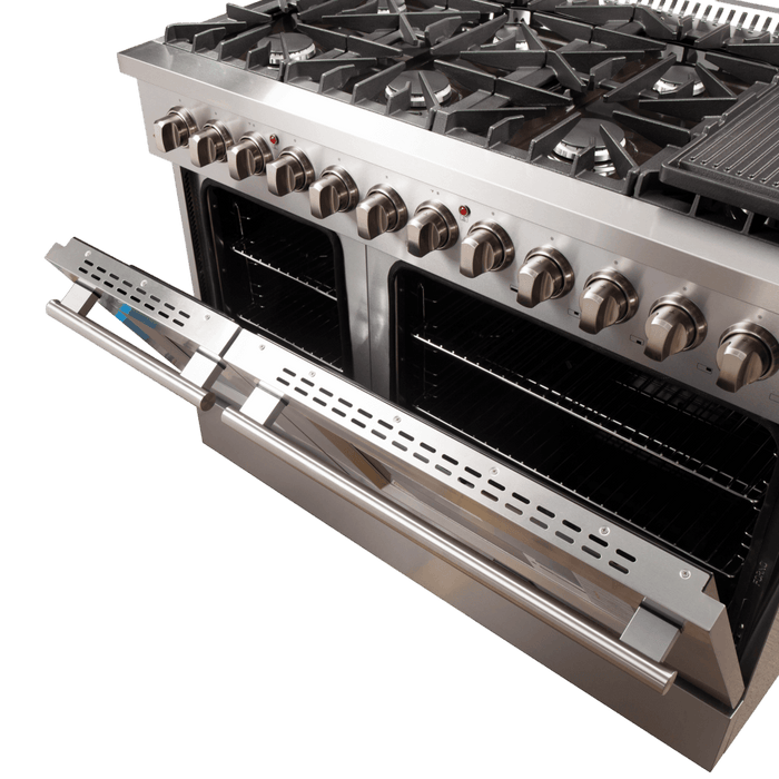 Forno Galiano 48-Inch Freestanding Dual Fuel Range, 8 Burners, Double Convection Ovens