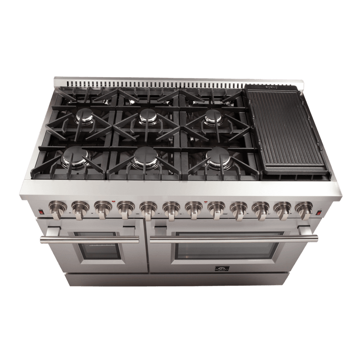 Forno Galiano 48-Inch Freestanding Dual Fuel Range, 8 Burners, Double Convection Ovens