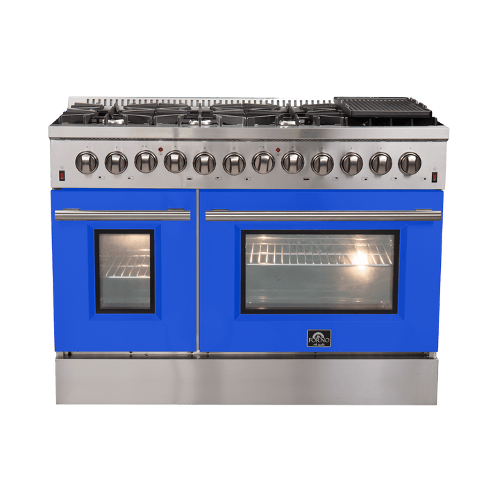 Forno Galiano 48-Inch Freestanding Dual Fuel Range, 8 Burners, Double Convection Ovens