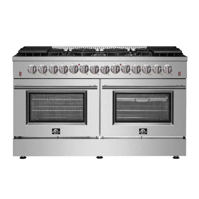 Forno Galiano 60-Inch Freestanding Dual Fuel Range, 10 Burners, Double Convection Ovens
