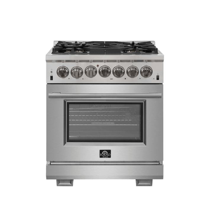 Forno Capriasca 30-Inch Freestanding Dual Fuel Range, 4 Burners, True Convection Oven