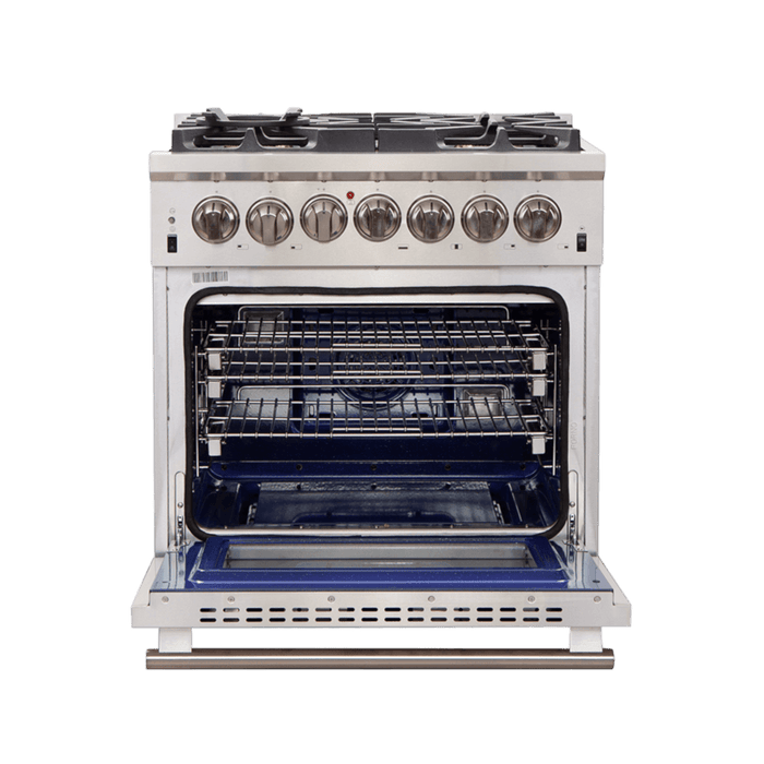 Forno Capriasca 30-Inch Freestanding Dual Fuel Range, 4 Burners, True Convection Oven