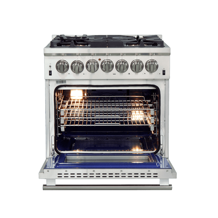 Forno Capriasca 30-Inch Freestanding Dual Fuel Range, 4 Burners, True Convection Oven