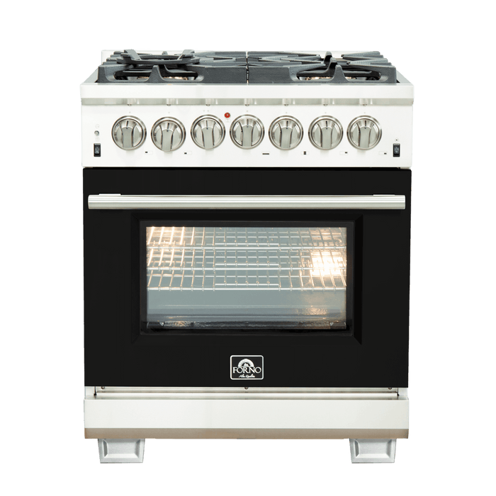 Forno Capriasca 30-Inch Freestanding Dual Fuel Range, 4 Burners, True Convection Oven