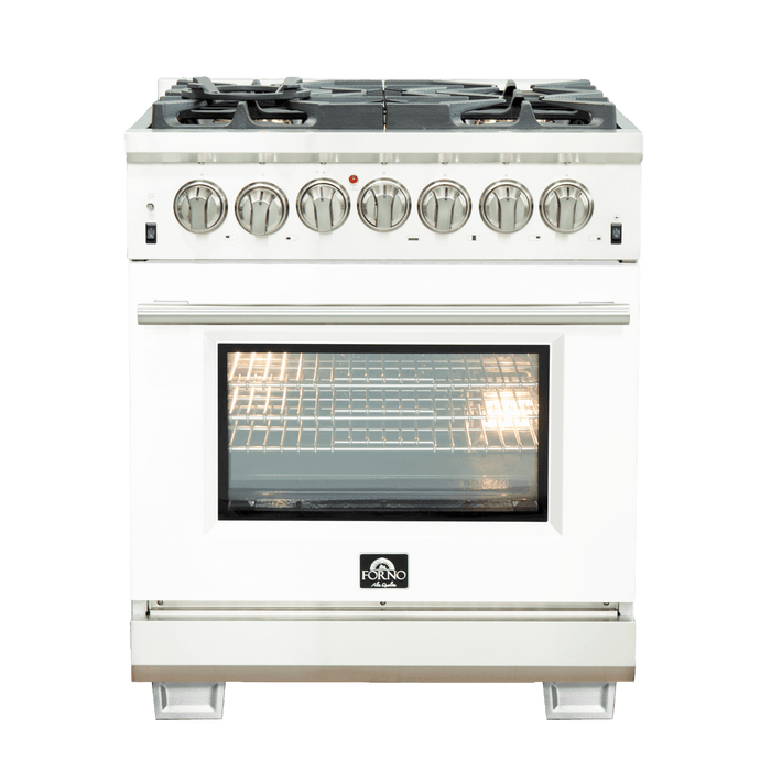 Forno Capriasca 30-Inch Freestanding Dual Fuel Range, 4 Burners, True Convection Oven