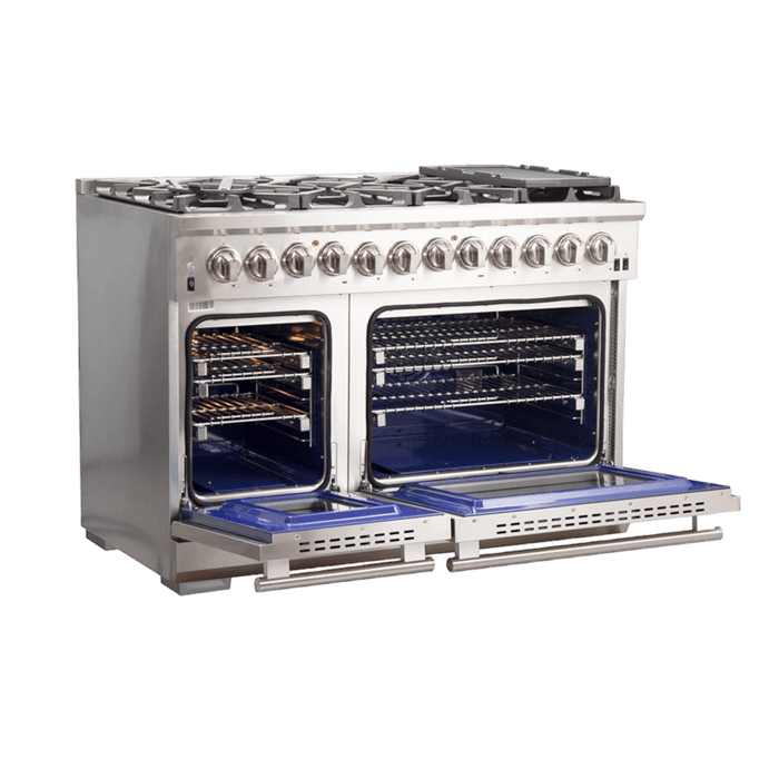 Forno Capriasca 48-Inch Freestanding Dual Fuel Range, 8 Burners, True Convection Oven