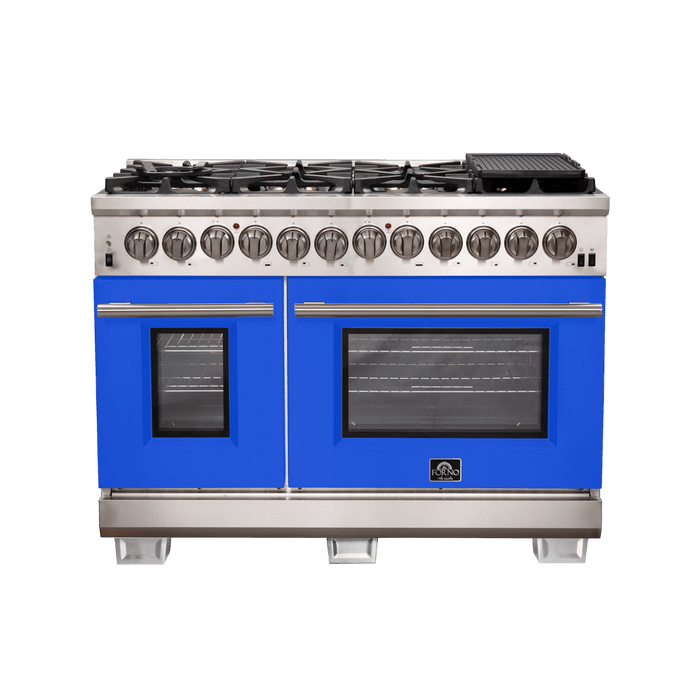 Forno Capriasca 48-Inch Freestanding Dual Fuel Range, 8 Burners, True Convection Oven