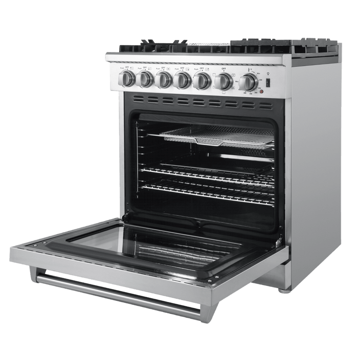 Forno Lazio 30-Inch Freestanding Dual Fuel Range, 4 Burners, True Convection Oven