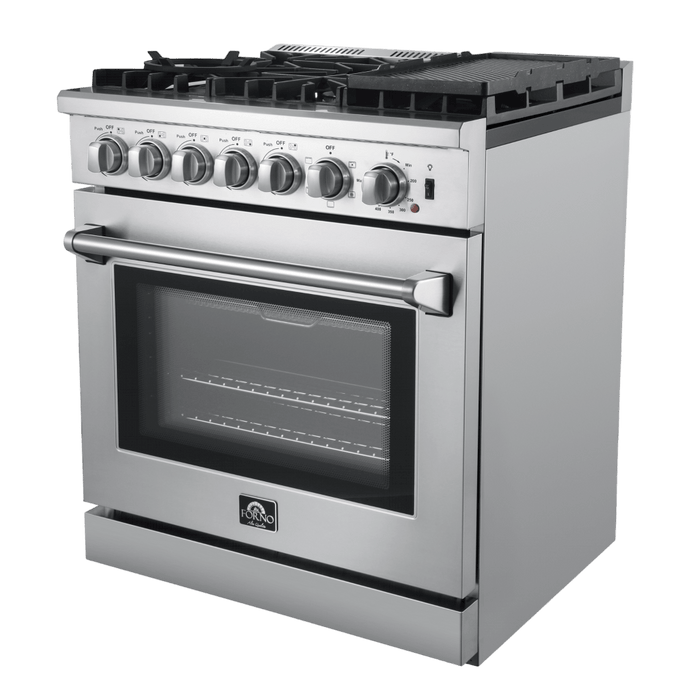Forno Lazio 30-Inch Freestanding Dual Fuel Range, 4 Burners, True Convection Oven