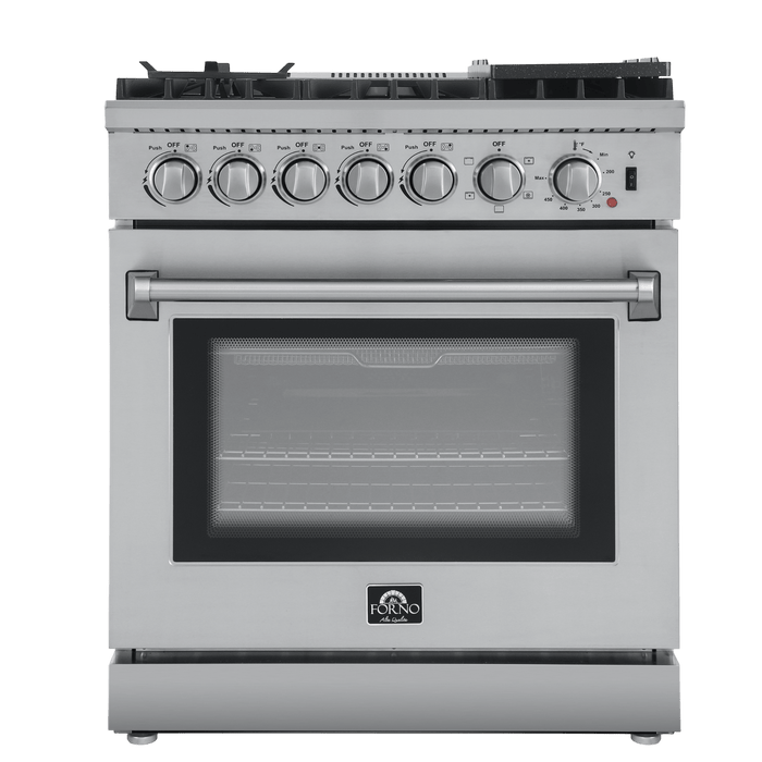 Forno Lazio 30-Inch Freestanding Dual Fuel Range, 4 Burners, True Convection Oven