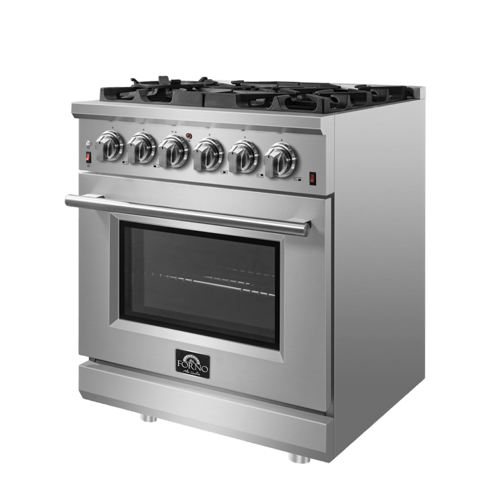 Forno Massimo 30-Inch Freestanding Gas Range, 4 Burners, True Convection Oven