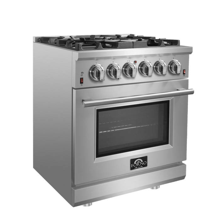 Forno Massimo 30-Inch Freestanding Gas Range, 4 Burners, True Convection Oven