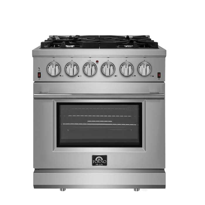 Forno Massimo 30-Inch Freestanding Gas Range, 4 Burners, True Convection Oven