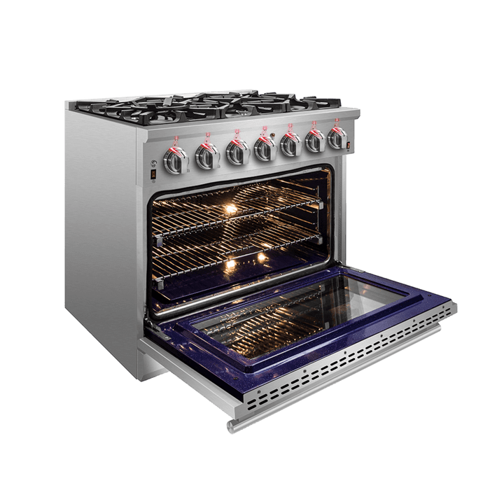 Forno Massimo 36-Inch Freestanding Gas Range, 6 Sealed Burners, Convection Oven, Energy Efficient