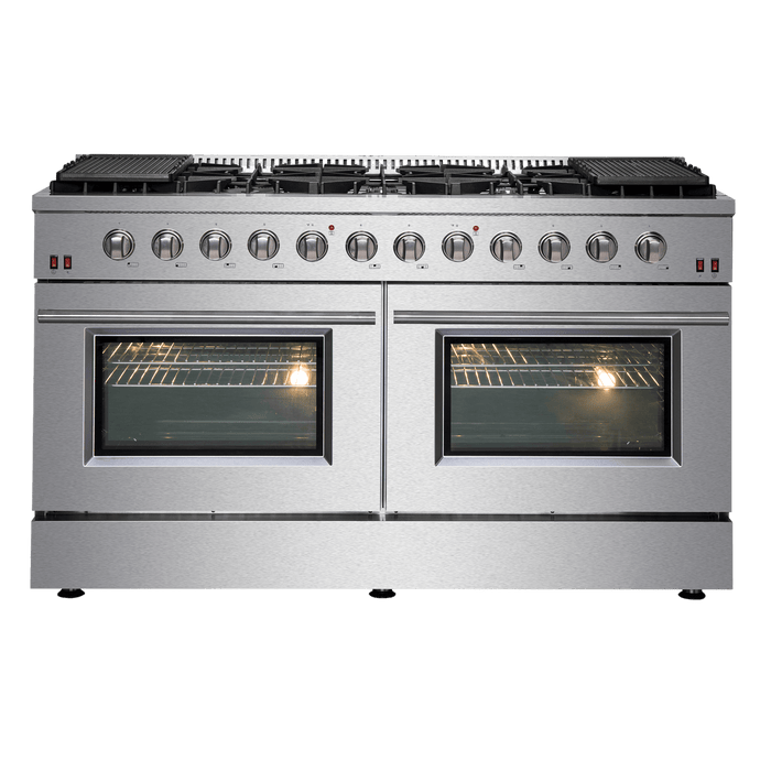 Forno Galiano 60-Inch Freestanding Gas Range, 10 Burners, Double Ovens, Griddle, Energy Efficient