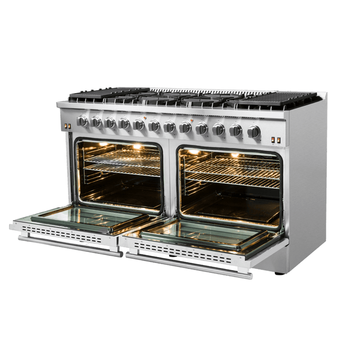 Forno Galiano 60-Inch Freestanding Gas Range, 10 Burners, Double Ovens, Griddle, Energy Efficient