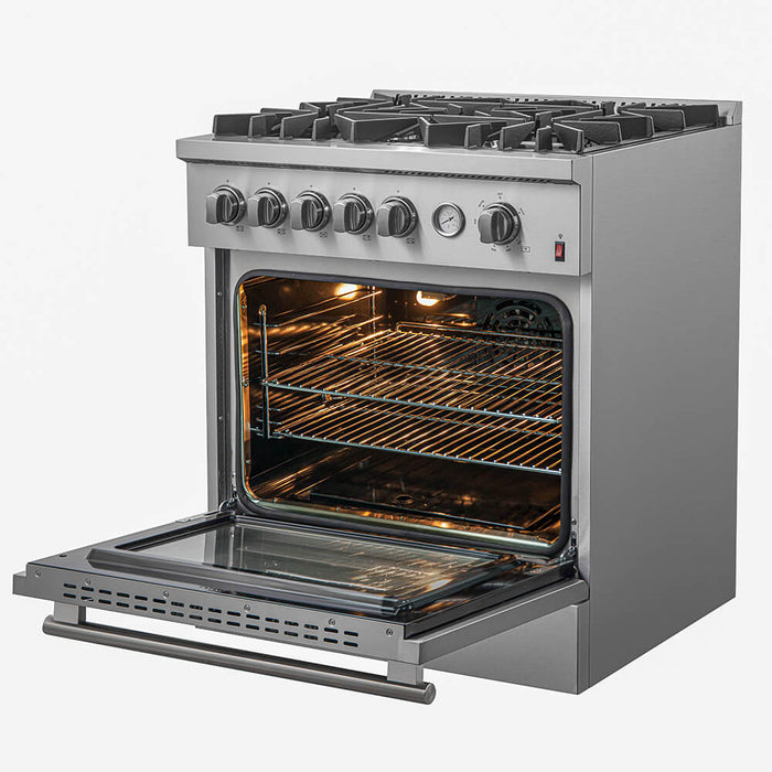FORNO Giovanni 30-inch Gas Range Stainless Steel, 5 Burners 67,000 BTU, 4.32 cu.ft. Convection Oven