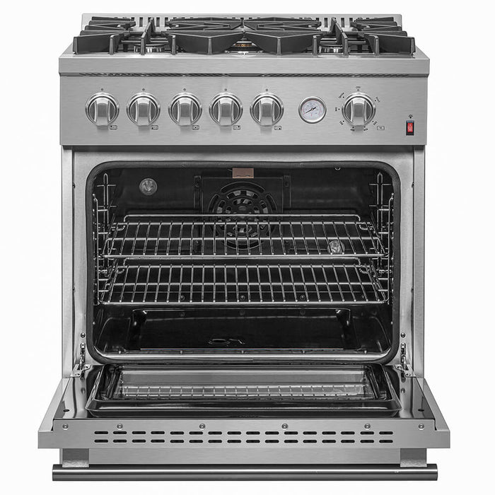 FORNO Giovanni 30-inch Gas Range Stainless Steel, 5 Burners 67,000 BTU, 4.32 cu.ft. Convection Oven