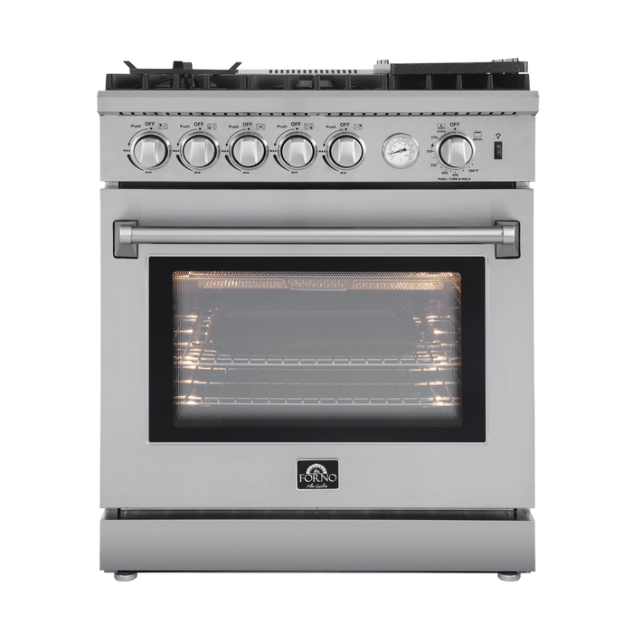 Forno Lazio 30-Inch Freestanding Gas Range, 4 Burners, Convection Oven, Energy Efficient