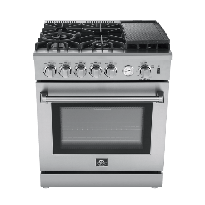 Forno Lazio 30-Inch Freestanding Gas Range, 4 Burners, Convection Oven, Energy Efficient