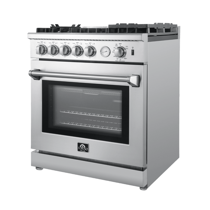 Forno Lazio 30-Inch Freestanding Gas Range, 4 Burners, Convection Oven, Energy Efficient