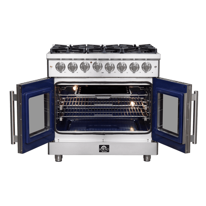Forno Massimo 36-Inch Freestanding French Door Dual Fuel Range, 6 Burners, True Convection Oven