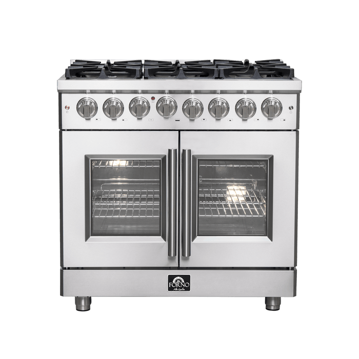 Forno Massimo 36-Inch Freestanding French Door Dual Fuel Range, 6 Burners, True Convection Oven