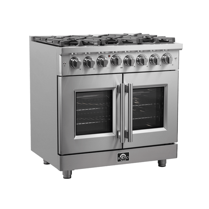 Forno Massimo 36-Inch Freestanding French Door Dual Fuel Range, 6 Burners, True Convection Oven