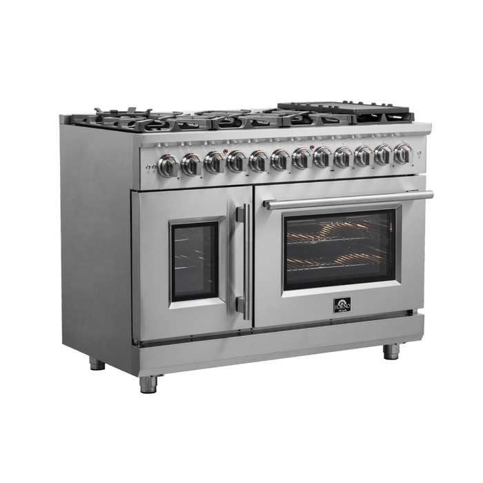 Forno Massimo 48-Inch Freestanding French Door Dual Fuel Range, 8 Burners, True Convection Oven