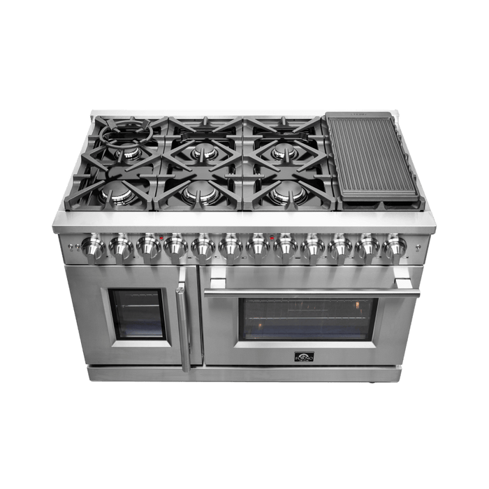 Forno Massimo 48-Inch Freestanding French Door Dual Fuel Range, 8 Burners, True Convection Oven