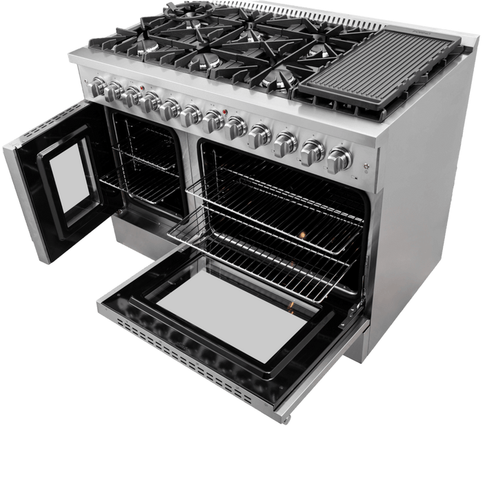 FORNO Galiano 48-Inch French Door Dual Fuel Range All Stainless Steel, 8 Sealed Burners, 107,000 BTU, Griddle, 6.58 cu.ft. Double Ovens