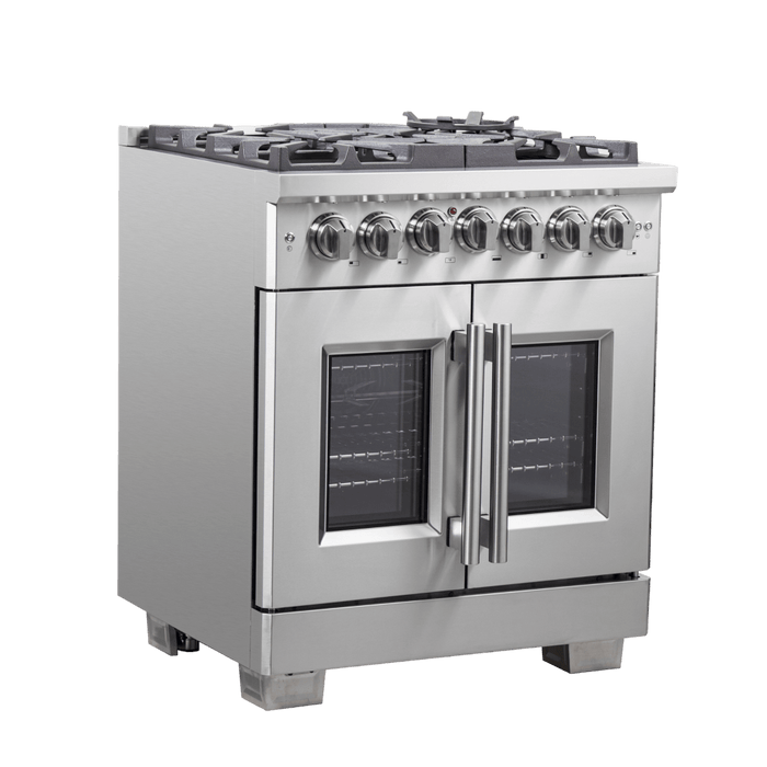 Forno Capriasca 30-Inch Freestanding French Door Dual Fuel Range, 4 Burners, True Convection Oven