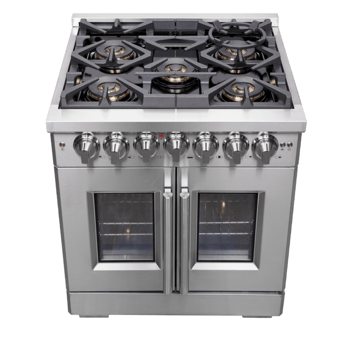 Forno Capriasca 30-Inch Freestanding French Door Dual Fuel Range, 4 Burners, True Convection Oven