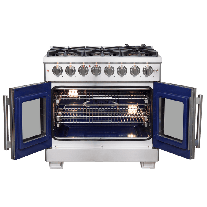Forno Capriasca 36-Inch Freestanding French Door Dual Fuel Range, 6 Burners, True Convection Oven