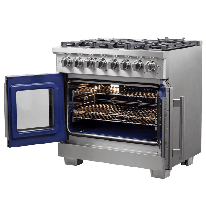 Forno Capriasca 36-Inch Freestanding French Door Dual Fuel Range, 6 Burners, True Convection Oven