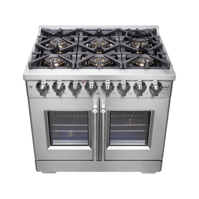 Forno Capriasca 36-Inch Freestanding French Door Dual Fuel Range, 6 Burners, True Convection Oven