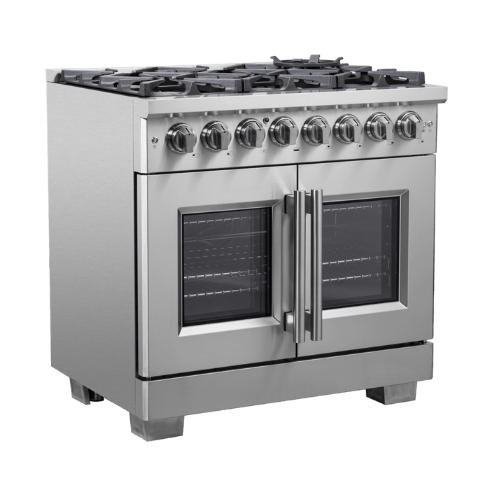 Forno Capriasca 36-Inch Freestanding French Door Dual Fuel Range, 6 Burners, True Convection Oven