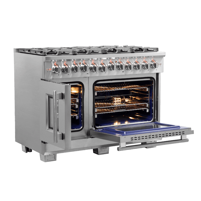 Forno Capriasca 48-Inch Freestanding French Door Dual Fuel Range, 8 Burners, True Convection Oven