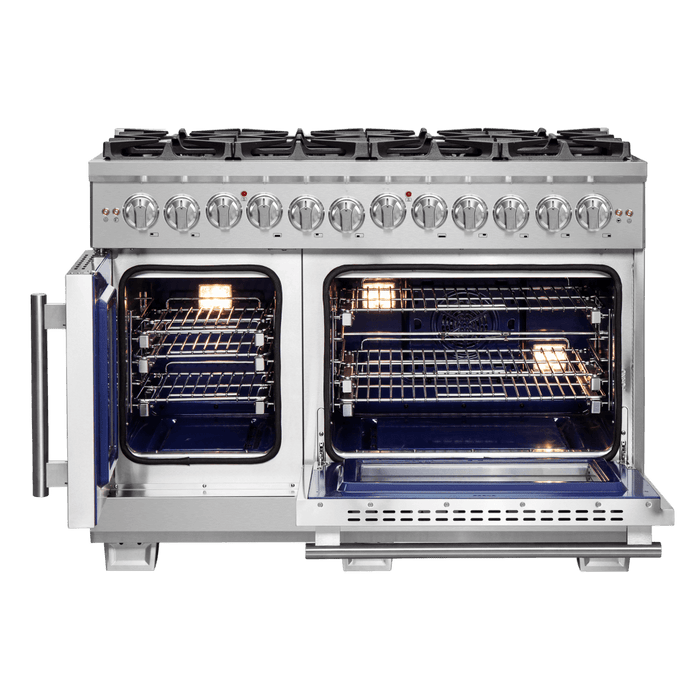 Forno Capriasca 48-Inch Freestanding French Door Dual Fuel Range, 8 Burners, True Convection Oven