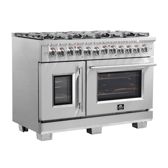 Forno Capriasca 48-Inch Freestanding French Door Dual Fuel Range, 8 Burners, True Convection Oven