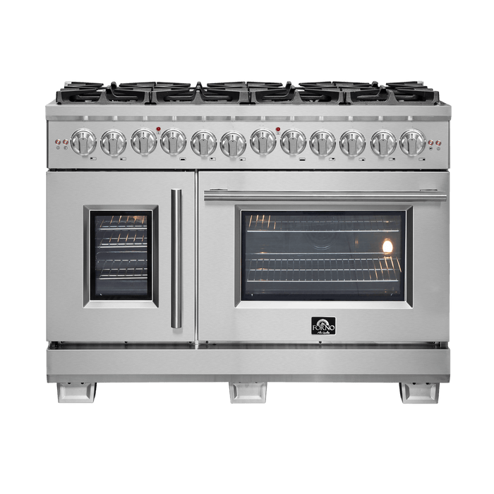 Forno Capriasca 48-Inch Freestanding French Door Dual Fuel Range, 8 Burners, True Convection Oven