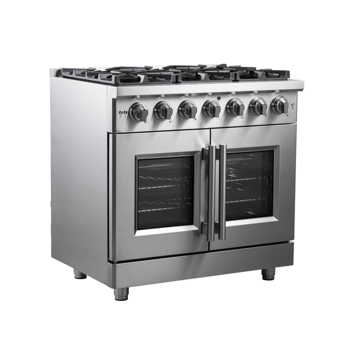 Forno Massimo 36-Inch Freestanding French Door Gas Range, 6 Burners, Convection Oven, Energy Efficient