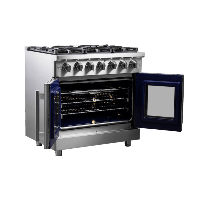 Forno Massimo 36-Inch Freestanding French Door Gas Range, 6 Burners, Convection Oven, Energy Efficient