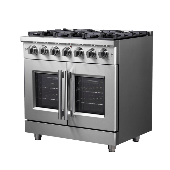 Forno Massimo 36-Inch Freestanding French Door Gas Range, 6 Burners, Convection Oven, Energy Efficient