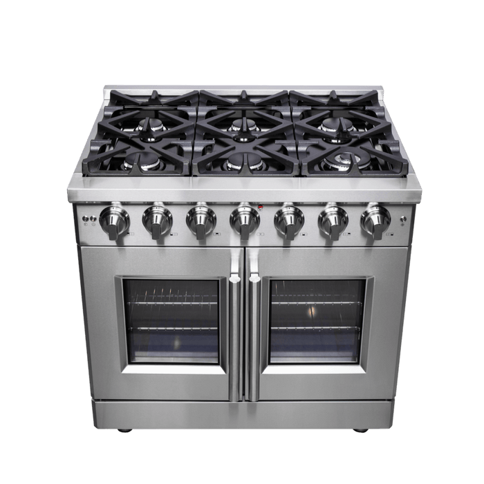 Forno Massimo 36-Inch Freestanding French Door Gas Range, 6 Burners, Convection Oven, Energy Efficient