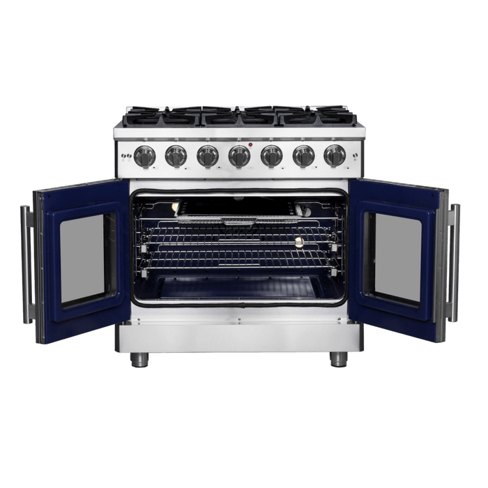 Forno Massimo 36-Inch Freestanding French Door Gas Range, 6 Burners, Convection Oven, Energy Efficient