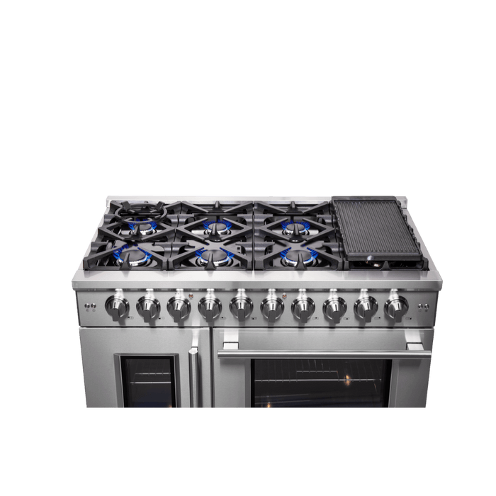 Forno Massimo 48-Inch Freestanding French Door Gas Range, 8 Burners, Convection Oven, Energy Efficient