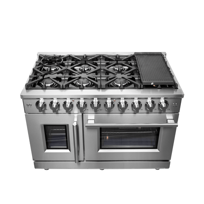 Forno Massimo 48-Inch Freestanding French Door Gas Range, 8 Burners, Convection Oven, Energy Efficient